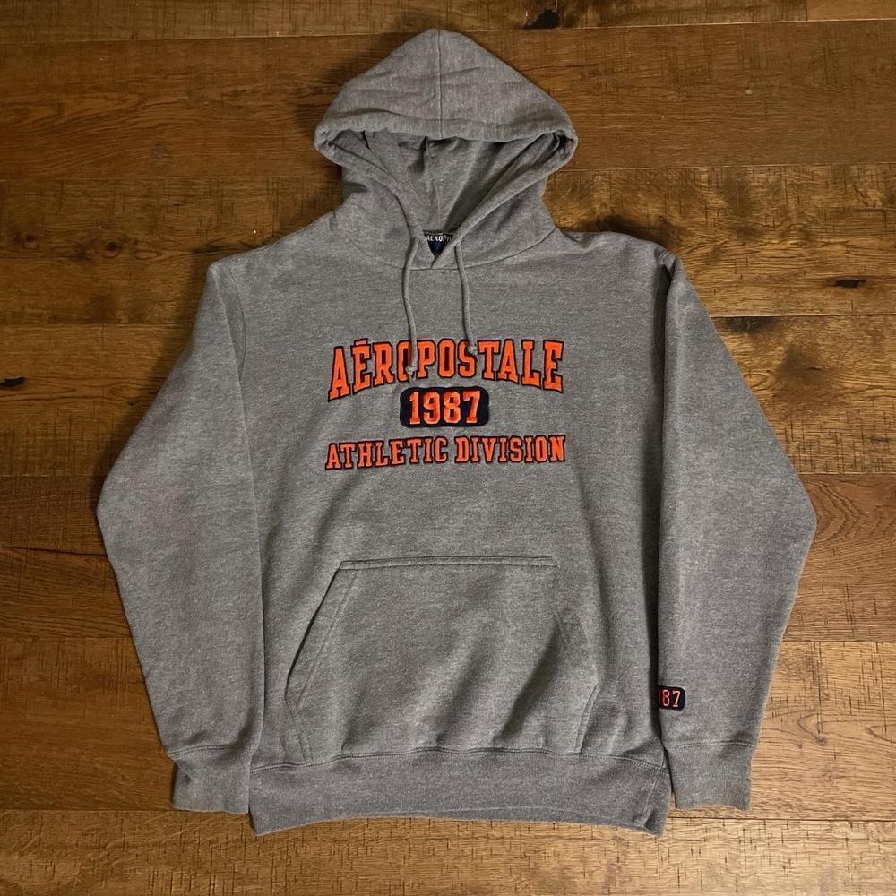 Aeropostale Hoodie Mens M Grey Skater Y2K 1987 Athletic Division Sweatshirt